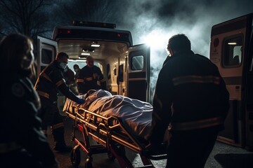 group of paramedics deal with an emergency - Powered by Adobe