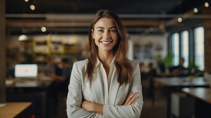 Obraz premium Confident and Successful Businesswoman in a Modern Office: Inspiring Professional Excellence