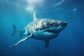 shark swimming in a blue sea ocean