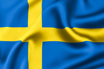 Sweden flag of silk, Brazil Background. 3D Render