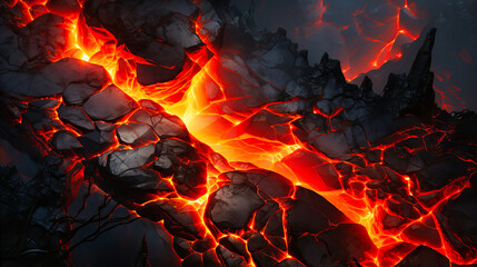 Cracks of Lava Breaking Through Earth's Crust, - obrazy, fototapety, plakaty