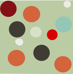 abstract background with circles,Multi-colored circles, black, green, orange, white, and red, arranged in an irregular manner.  light green background