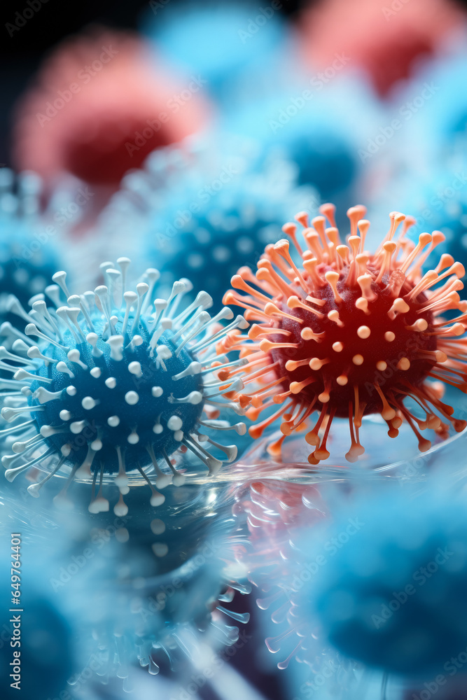 Poster close-up microscopic virus structures in lab setting isolated on a white background