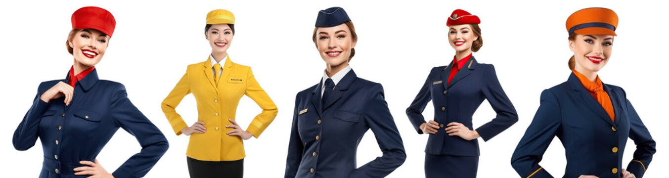 Cheerful beautiful flight attendants, cut out