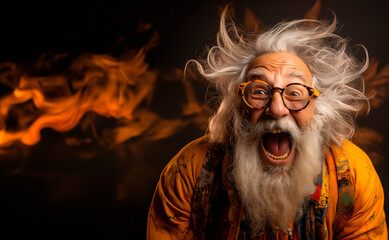 Handsome portrait of an old man with joyful emotions