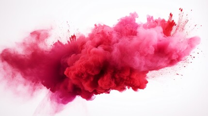 Fototapeta premium Red powder explosion abstract over a white background. Isolated red powder splatter. cloud with color. Colorful dust erupts. Color Holi