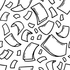 Flying paper sheets seamless pattern in doodle style. Hand drawn blank document pages. Falling files of documents. Office business vector illustration