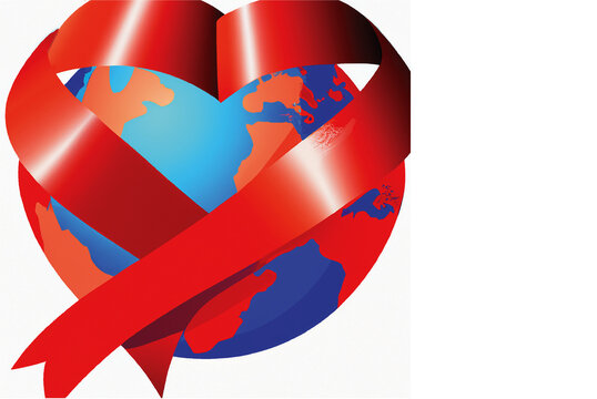 Earth globe in Red ribbon. Concept of globality and unity. HIV , world aids Day awareness icon. AI generated 3d image for reuse in multipurpose poster, advertisement, banner .