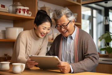 photo of an older individual using technology devices with the help of a caregiver, highlighting the role of technology in improving the quality of life for seniors