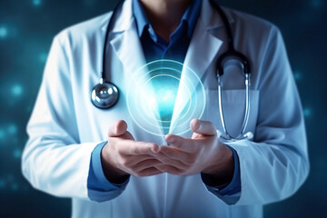 Photo of a doctor using virtual interface for medical diagnosis and treatment