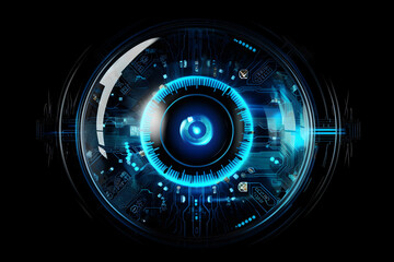 Obraz na płótnie Canvas futuristic eye scan blue neon eyeball technology hi-tech line digital element