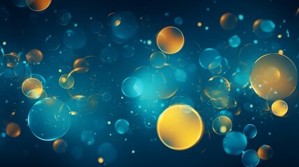 Abstract blue backdrop design for graphic creative projects and websites, with yellow illumination and soft floating bubbles or circles in a random pattern. teal blue in hue