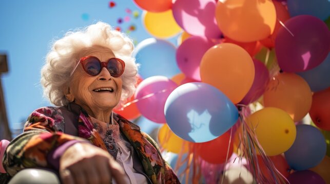 attractive bright senior woman celebrating her centenary.
