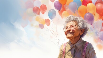 attractive bright senior woman celebrating her centenary.