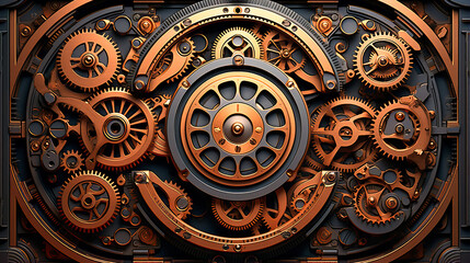 Steampunk Gears and Cogs Working in Sync,