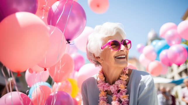attractive bright senior woman celebrating her centenary.