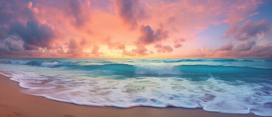 Fototapeta premium Amazing Ocean View during the Sunrise, Empty Beach, Cloudy.