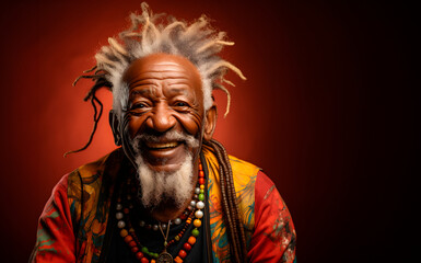 Handsome portrait of an old African man with joyful emotions
