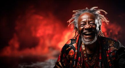 Handsome portrait of an old African man with joyful emotions