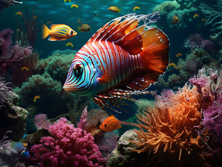 colorful fish in aquarium. Ai generated.