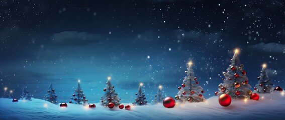 Fototapeta na wymiar Christmas Tree over a Magical Blue Sky full of Colorful Particles. X-Mas event.