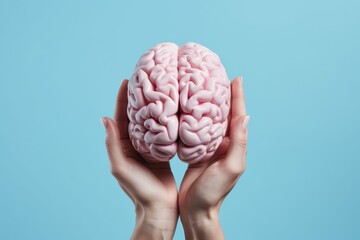 human hands hold brain model health concept
