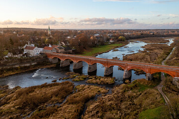 Venta Rapid waterfall, the widest waterfall in Europe and long brick bridge