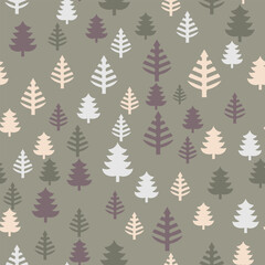Xmas Tree Spruce Pine Simple Cartoon Flat Style, Vector Seamless Pattern, Winter Forest Background, Merry Christmas, Happy New Year, Holiday Season Print for Gift Wrapping Paper