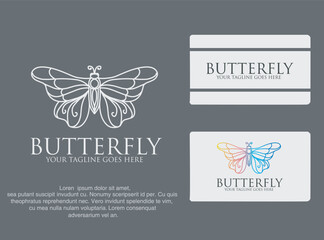 logo in the shape of a minimalist butterfly. beauty, luxury spa style. logo design, and business cards. Premium vector