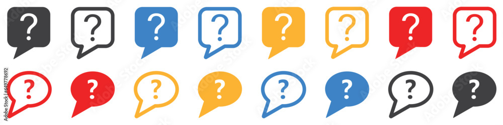Poster set of message boxs with question mark icons. help symbol, question mark, faq signs. vector illustra
