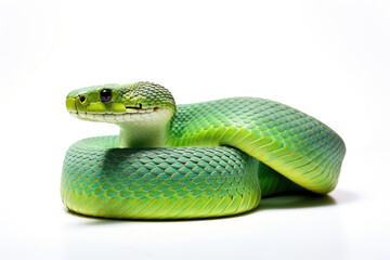 Green viper snake isolated on a white background