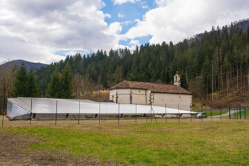 The Chiesa di San Martino Vescovo - Saint Martin Vescovo Church - outside the village of Ovaro in...