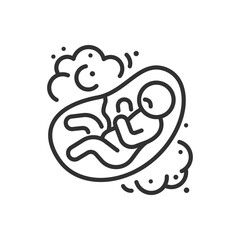 Baby in utero not feeling well from of environmental contamination, linear icon. Line with editable stroke