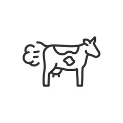 Farting cow, linear icon. The problem of environmental pollution from methane emissions. Line with editable stroke