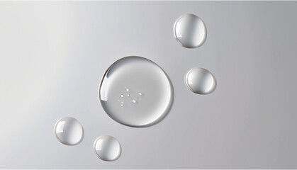 realistic, round, flat droplets of skincare serum, semi transparent on white background, volumetric lighting, studio shot, no dropper, just drops, view from above