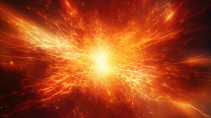 Deurstickers explosion fiery particle burst illustration glow energy, light background, effect abstract explosion fiery particle burst © sevector
