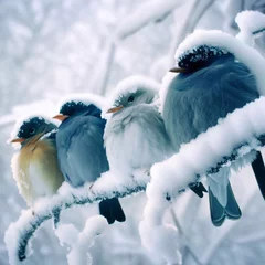 Zelfklevend Fotobehang winter birds perched on a branch © MASOKI