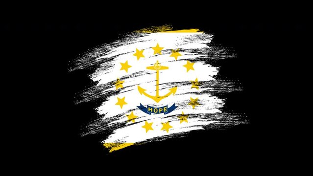 4K Paint Brush Rhode Island Flag with Alpha Channel. Waving Brushed Rhode Islander Banner. Transparent Background Texture Fabric Pattern High Detail.