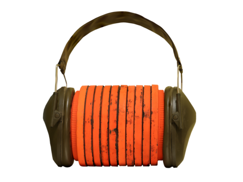 clay target disks and noise cancelling headphones on transparent background