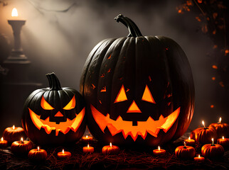 Realistic cinematic Halloween pumpkin hyper dark UHD.