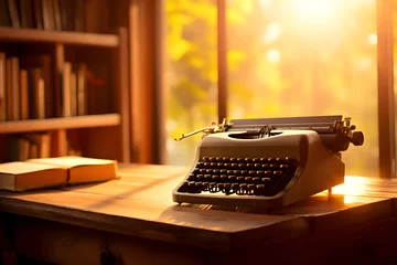 Fotobehang Typewriter on the desk in the room against sunset light. © May Thawtar