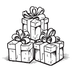 Christmas Gift Box Line art coloring Page design for kids