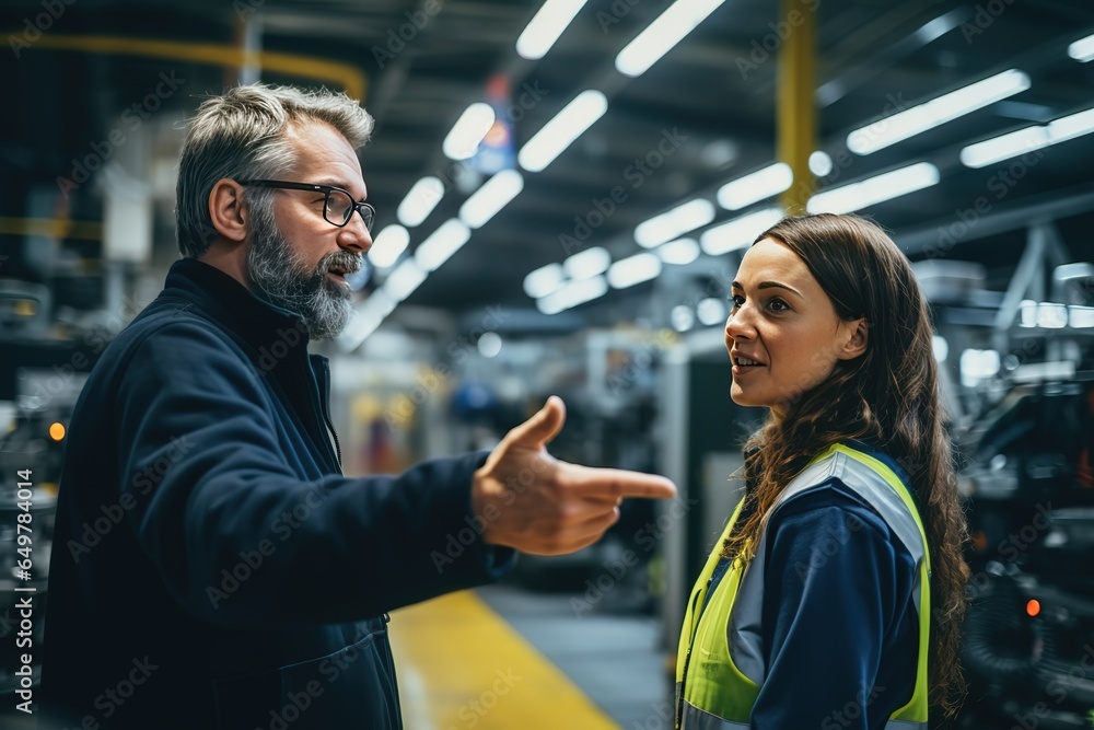 Poster a project engineer talks to a female operator