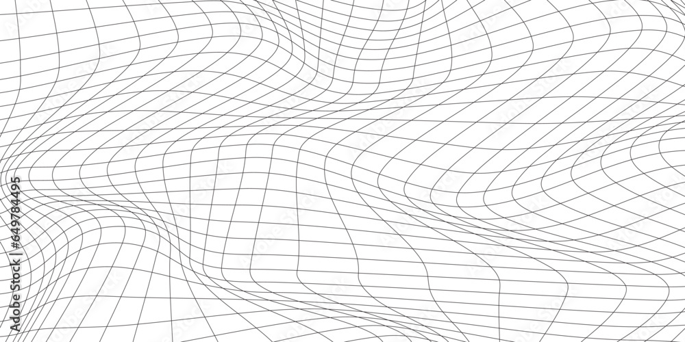 Aufkleber distorted wave monochrome texture. dynamical rippled surface. vector mesh grid pattern of lines