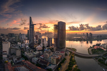 Fototapeta na wymiar July 8, 2023: District 1, Ho Chi Minh City, Vietnam in the early morning