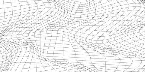 Distorted wave monochrome texture. dynamical rippled surface. Vector mesh grid pattern of lines