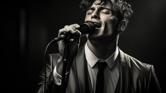 The Crooner: A Man Singing with Passion into a Microphone