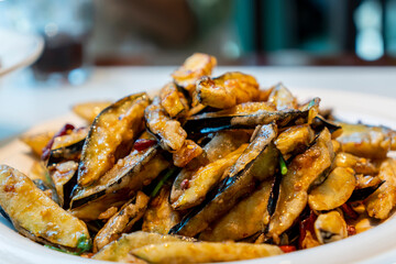 Sweet and sour fried eggplant