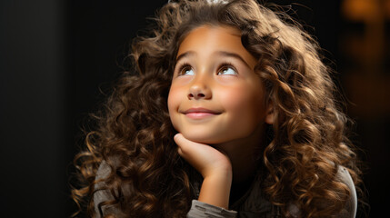 Fototapeta premium Curious and Contemplative: A Young Child with Curly Hair