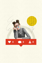 Creative abstract template collage of sad bored crying tired young female suffer social media...